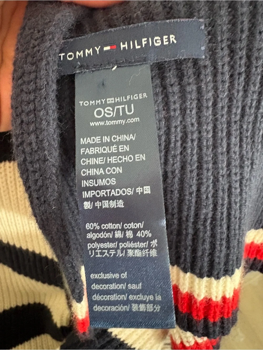Tommy Hilfiger Navy, Cream & Red Striped Knit Scarf